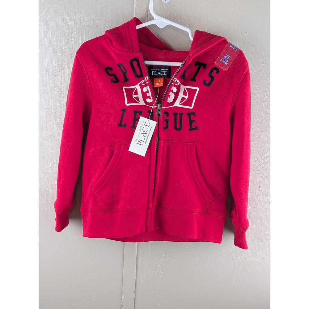 The Childrens Place Boys Red Sports League Fleece Zip Up Hoodie 2T NWT